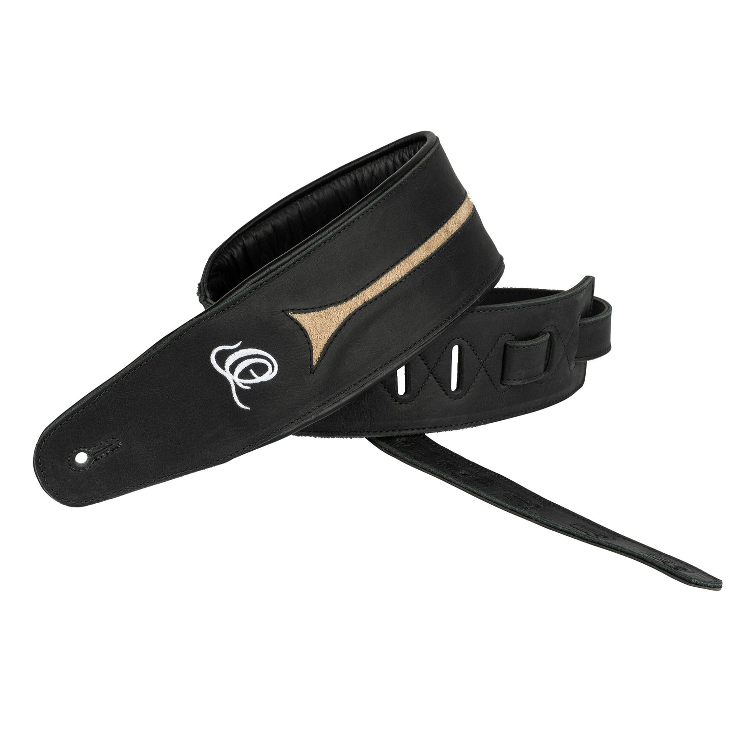 OSBS-2, courroie basse, cuir véritable, 3 couches et incrustation, largeur 9 cm, longueur 105 à 160 cm, vintage ash