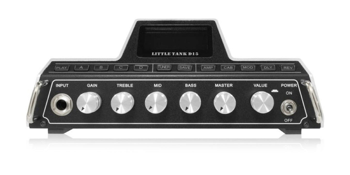 Tête amplifiée LITTLE TANK D15, 15W Class D, 25 simulations d'amplis haute-qualité, 20 simulations de haut-parleurs, gris