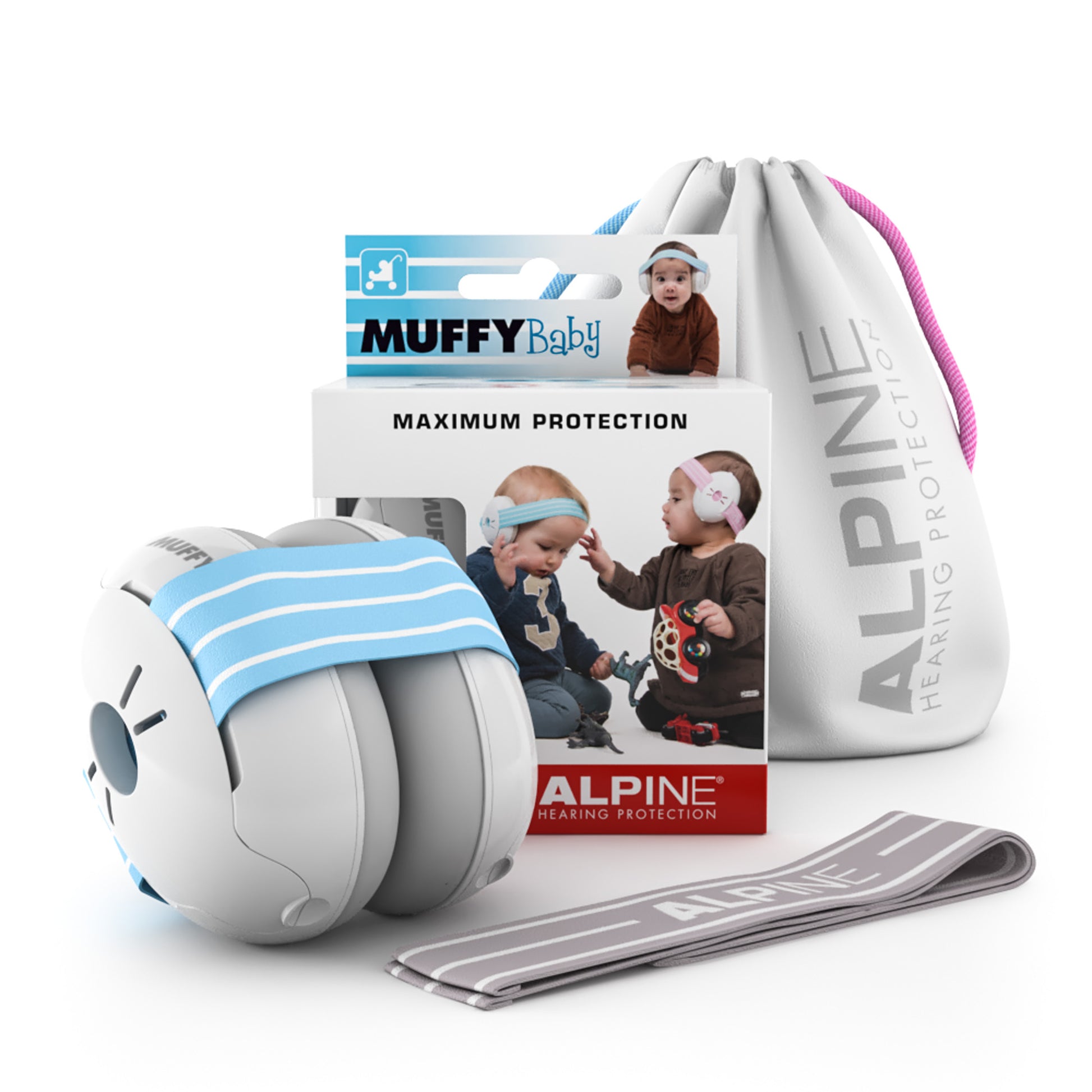 MUFFY Baby, casque auditif pour les tout-petits (de 3 à 36 mois), deux coques détachées, atténuation 24 dB, pochette, bleu