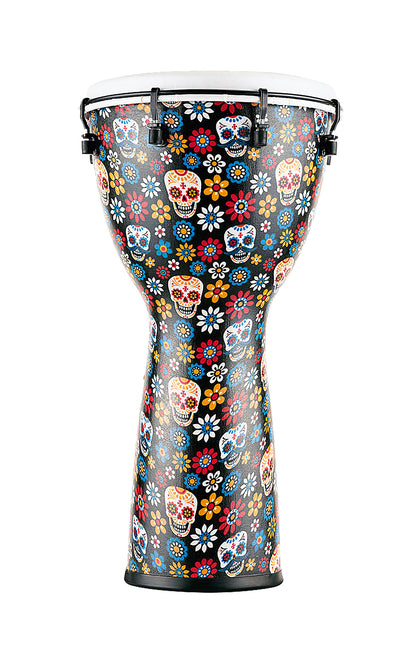 Djembé Meinl Day of the Dead 12", hauteur 61cm, peau synthétique, poids léger, finition Day of the Dead