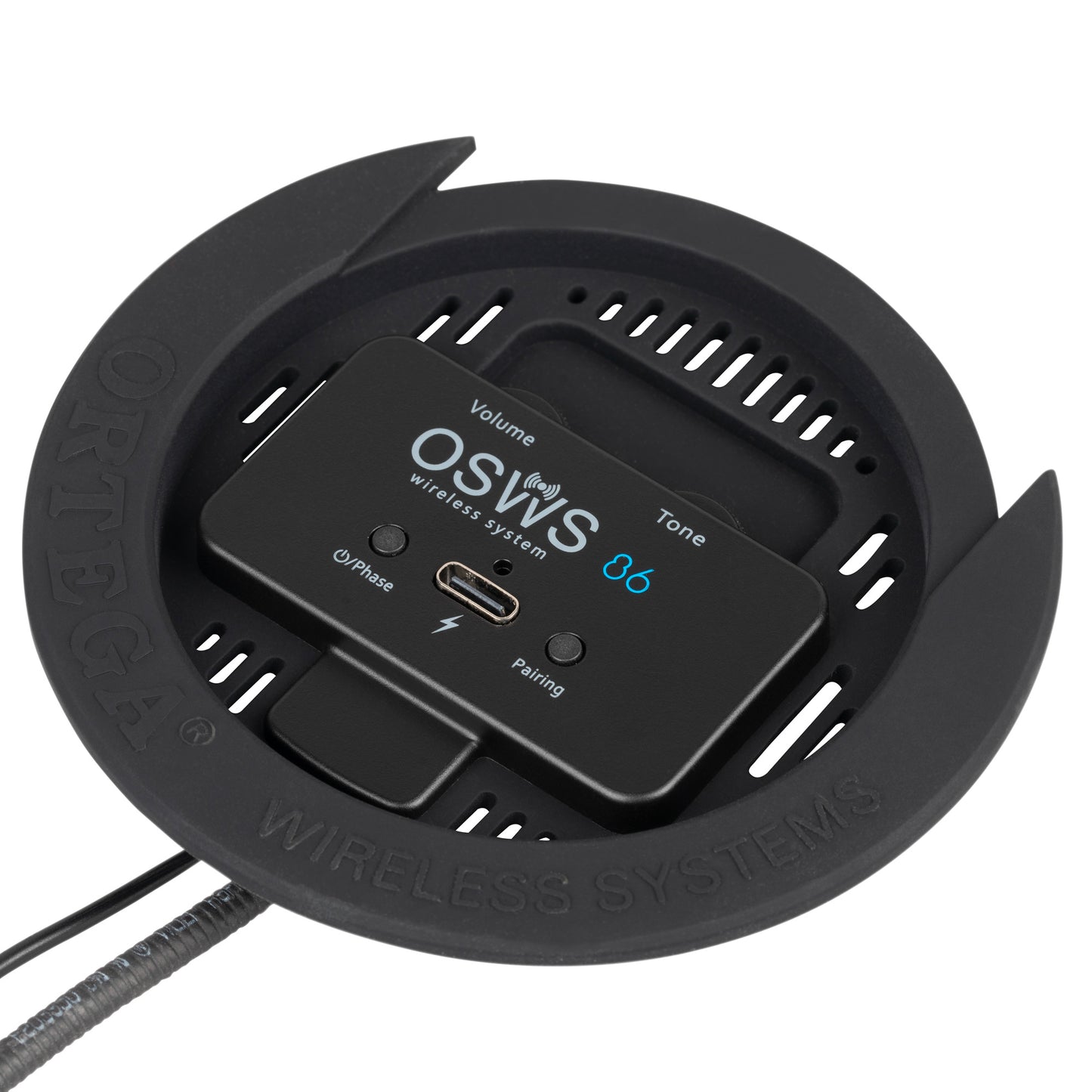 OSWS86, système de micro sans fil pour guitare classique (rosace 86 mm), micro col de cygne, avec récepteur sans-fil, noir