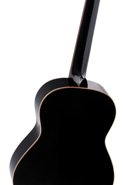 R221-3/4, table épicéa, fond & éclisses acajou, manche acajou (sillet 45 mm), housse, noir brillant