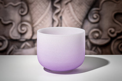 SINGING BOWL SONIC ENERGY CRISTAL 8" purple, crown chakra, B4 493.88hz, quartz, couleur effet gelé