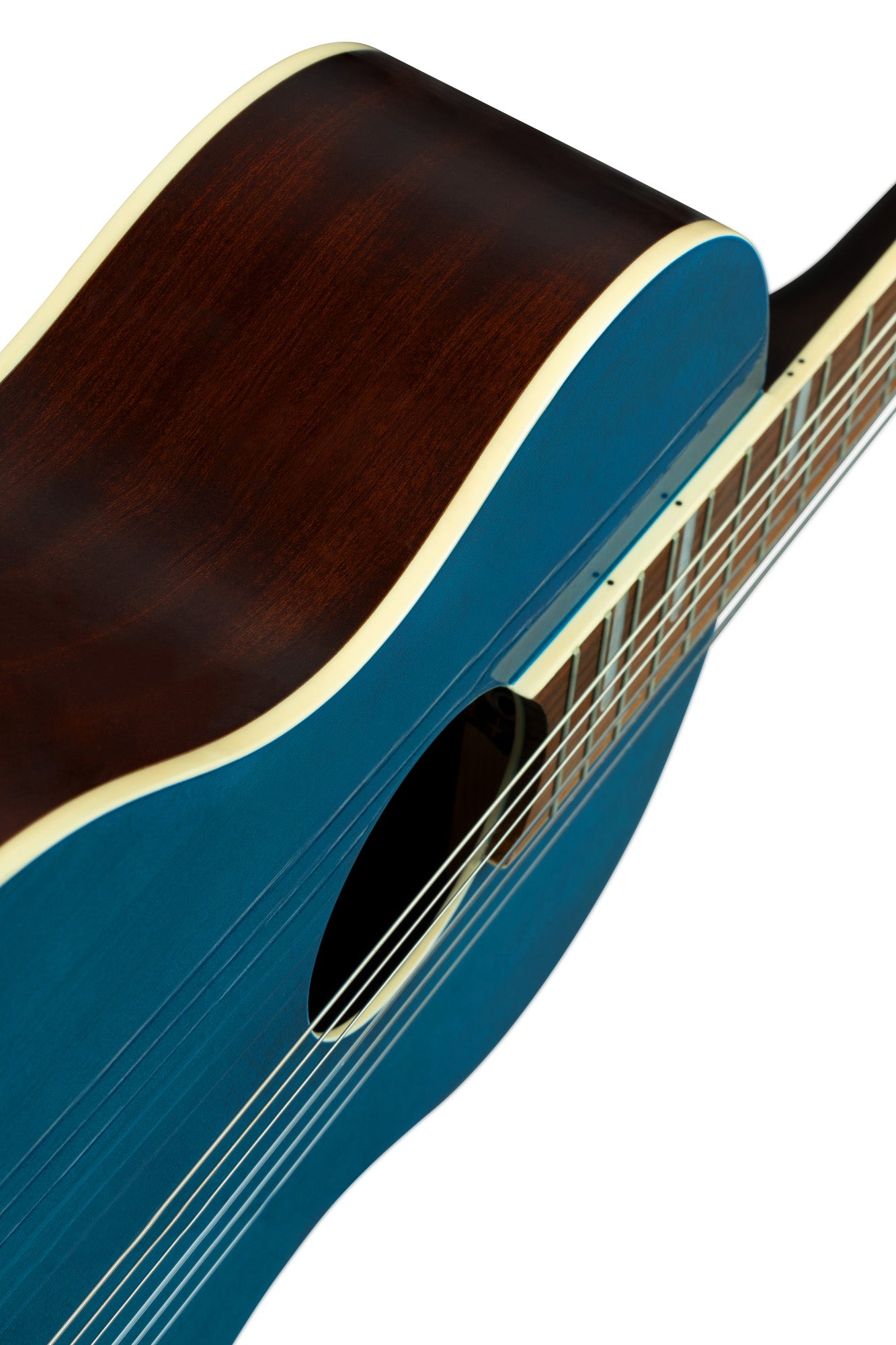 RRA-OCT, forme Parlor, table épicéa, fond & éclisses acajou, sillet 52 mm, housse assortie, bleu brillant