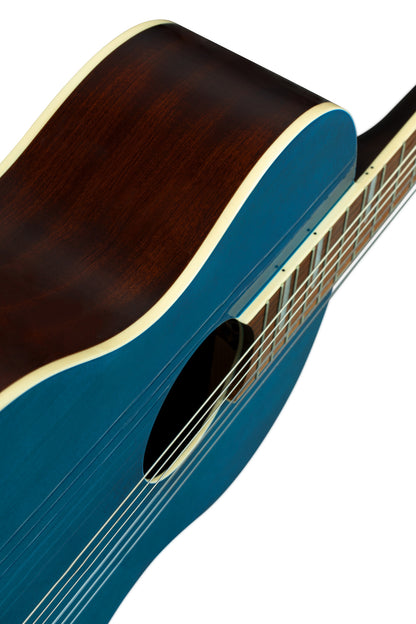 RRA-OCT, forme Parlor, table épicéa, fond & éclisses acajou, sillet 52 mm, housse assortie, bleu brillant