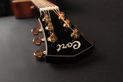 GOLD-MINI-F, forme Dreadnought 3/4, table épicéa massif torréfié, f/e acajou massif, EQ Fishman Flex Plus, naturel brillant