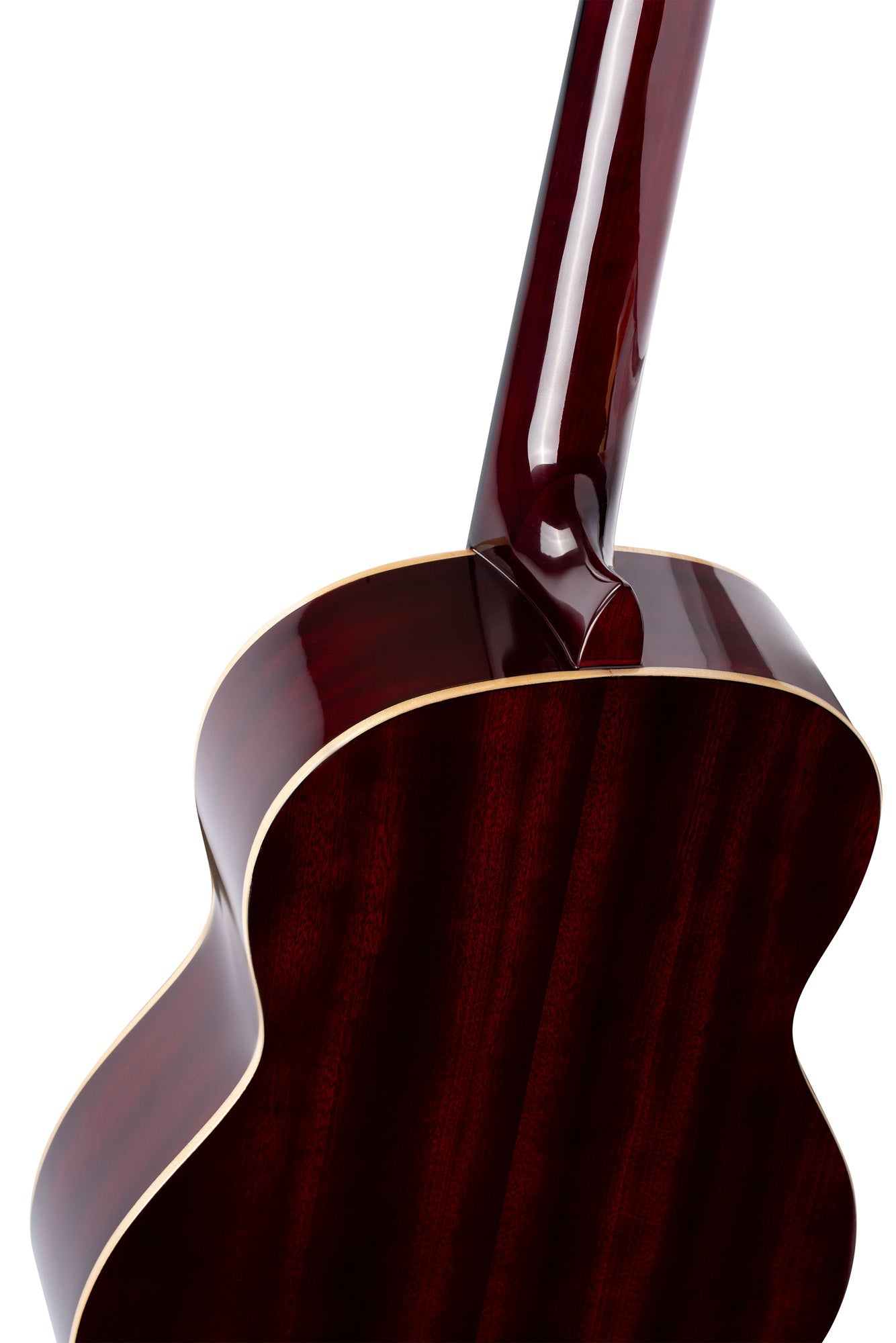 R121, table épicéa, fond & éclisses acajou, manche acajou (sillet 52 mm), housse, bordeaux brillant