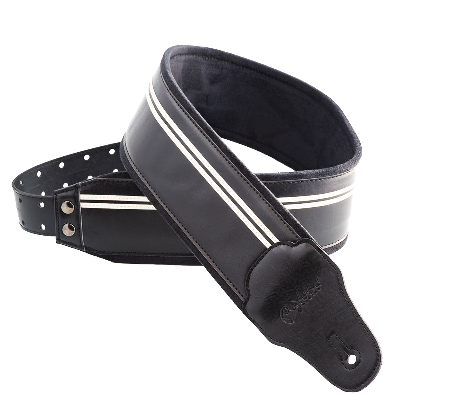 Courroie modèle B-RACE, extérieur synthétique, largeur 8 cm, longueur 98 à 153 cm, porte-médiators intégré, noir