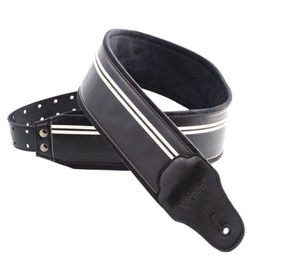 Courroie modèle B-RACE, extérieur synthétique, largeur 8 cm, longueur 98 à 153 cm, porte-médiators intégré, noir