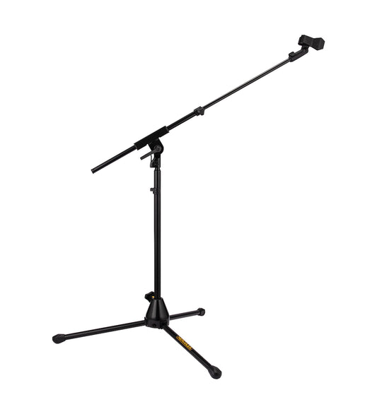 Support bas avec perche télescopique courte 2 parties, idéal pour batterie ou ampli, levier Power Lock, système Quik-N-EZ