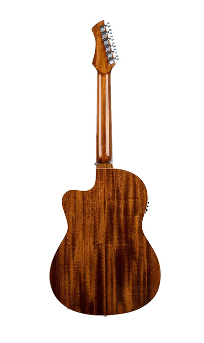 RCE238SN-BKT, Slim Neck, pan coupé, EQ MagusPro, table épicéa massif, manche acajou, sillet 48 mm, housse, noir brillant