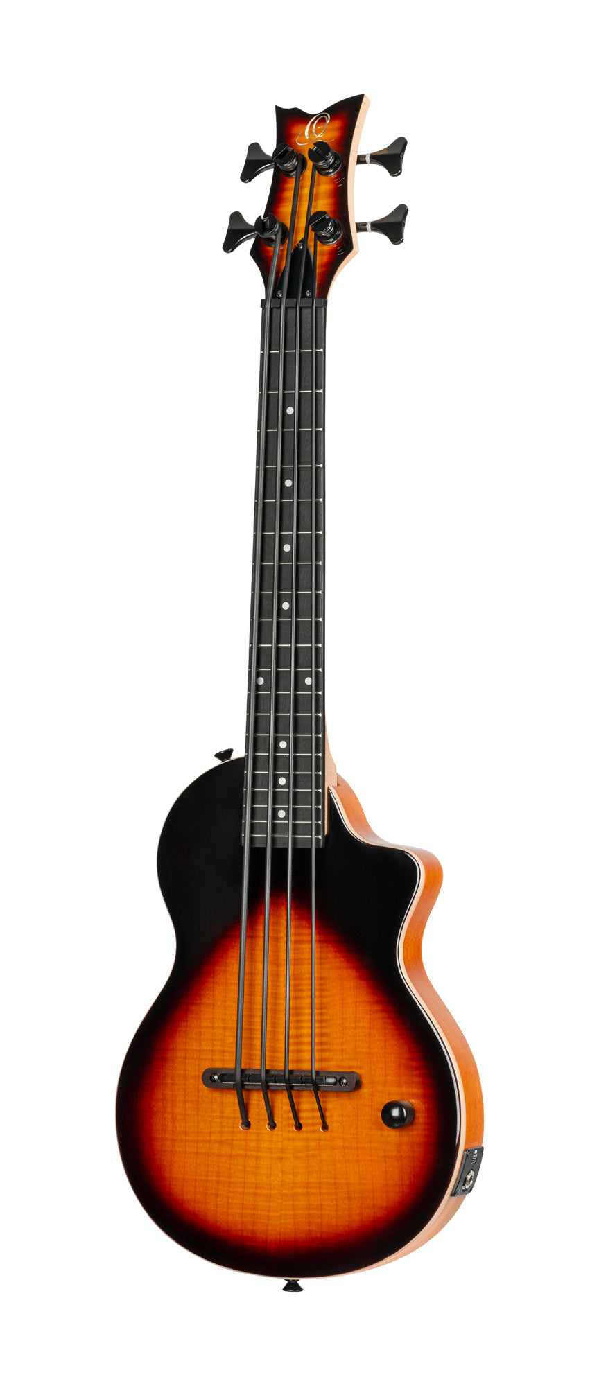 NEO-BS-TSB, modèle Ukebass, pan coupé, EQ MagusExpress, table érable flammé, corps okoumé, manche érable, housse, tobacco burst