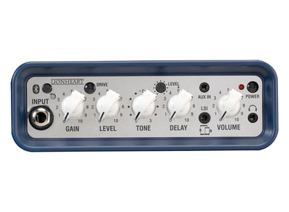 Ampli guitare MINI-STB-LI2 stéréo 2x 3W, connexion Bluetooth, look Lionheart, 2x HP 3", 2 canaux, connectique LSI, bleu