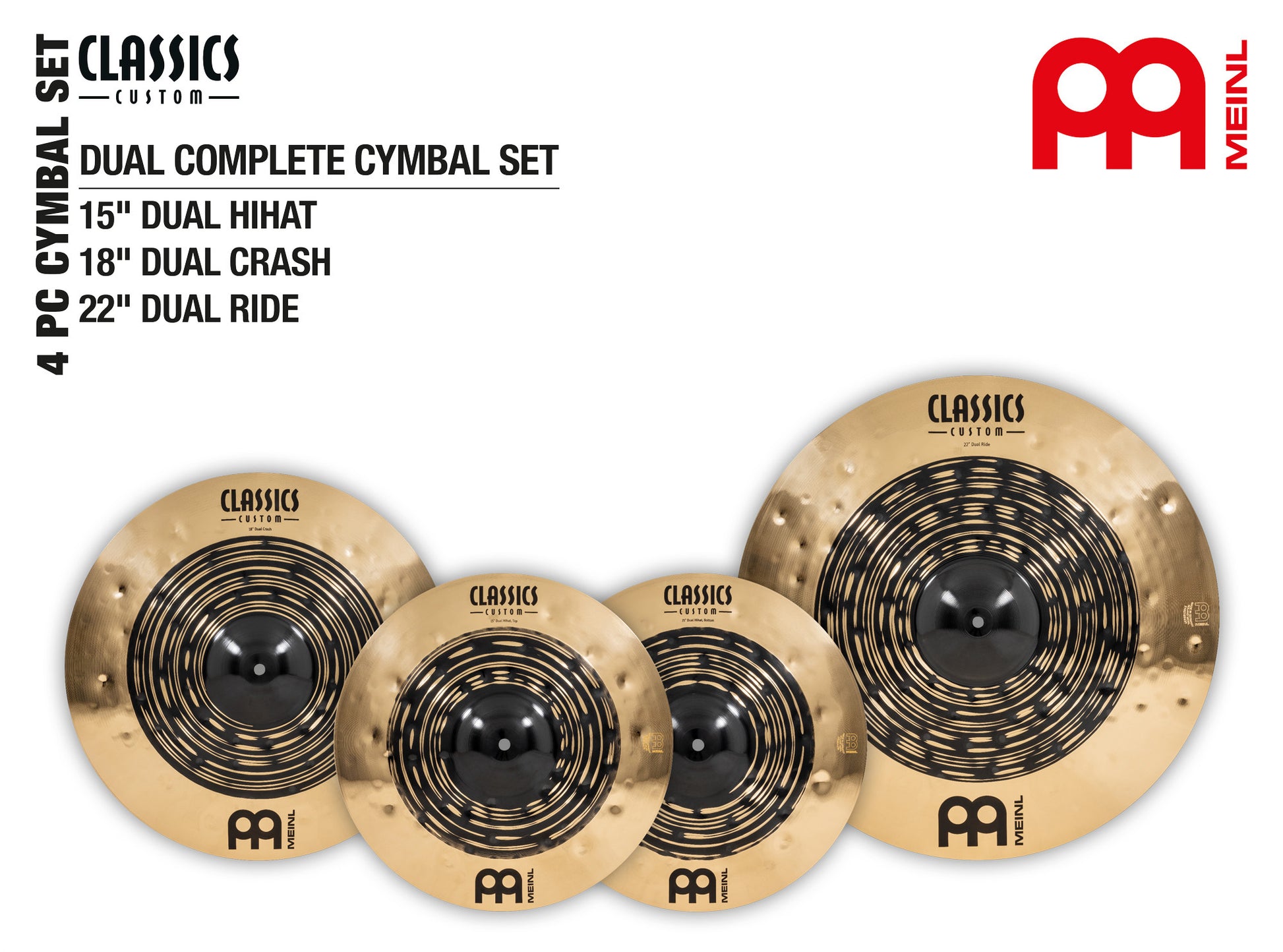 Pack de cymbales complet Meinl Classics Custom Dual 15"18"22" alliage bronze B12 fini dark, brillant