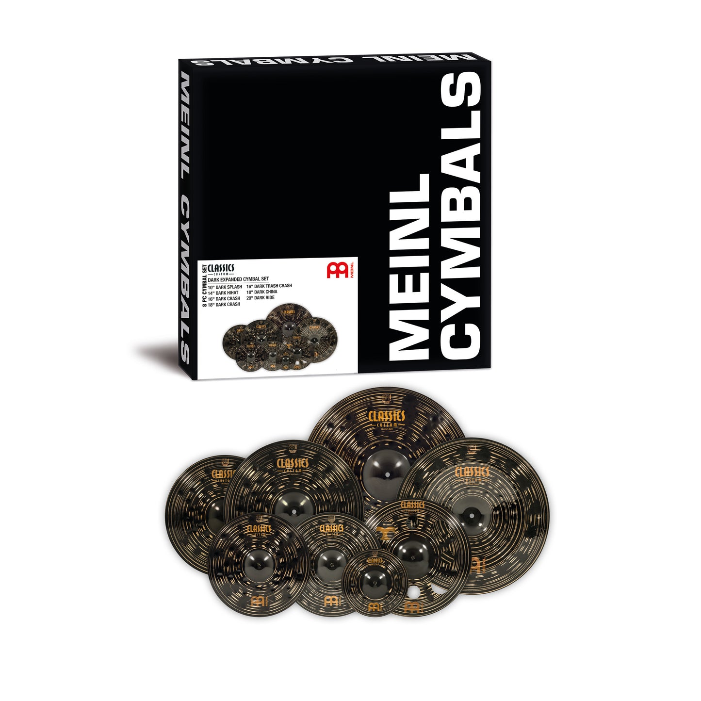 Pack de cymbales étendu Meinl Classics Custom Dark 10"14"16"18"16"18"20" alliage bronze B12 fini dark