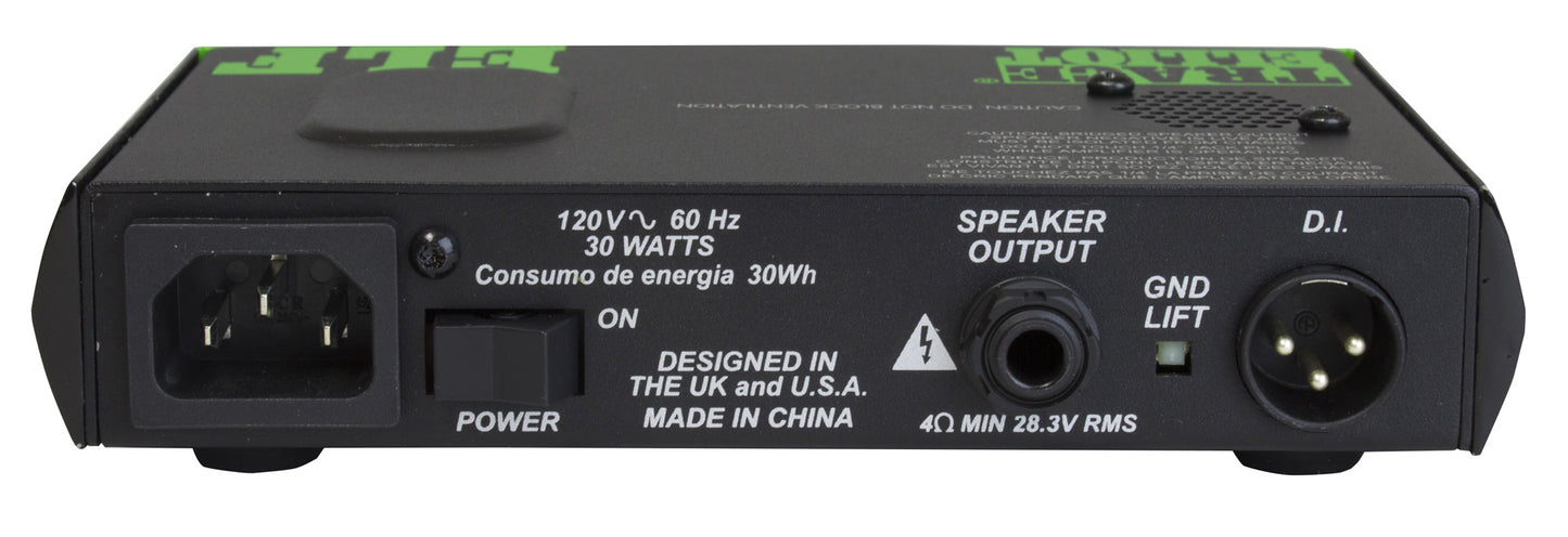 Tête amplifiée ultra compacte pour basse 200W RMS, EQ 3 bandes, sortie DI, sortie casque, housse, finition vert