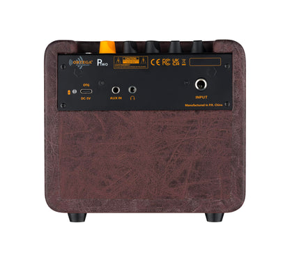 PTWO, ampli combo guitare acoustique 12W, Streaming Bluetooth, sortie casque, delay, reverb & chorus intégrés, simili cuir