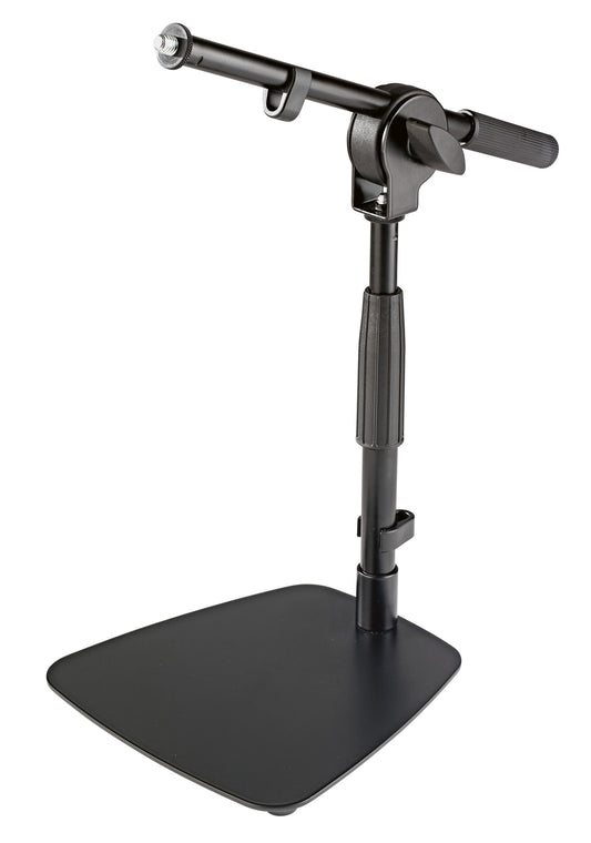 Support micro de table avec petite perche, acier, filetage 3/8". Poids: 1.64 kg, base: 200 x 200 mm, hauteur: 285 à 400 mm, noir