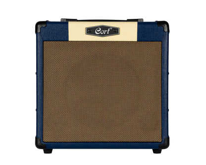Ampli guitare 15W, 1 x 8", 2 canaux, égaliseur 3 bandes, réverb, entrée CD/MP3 mini-Jack, sortie casque mini-Jack, bleu