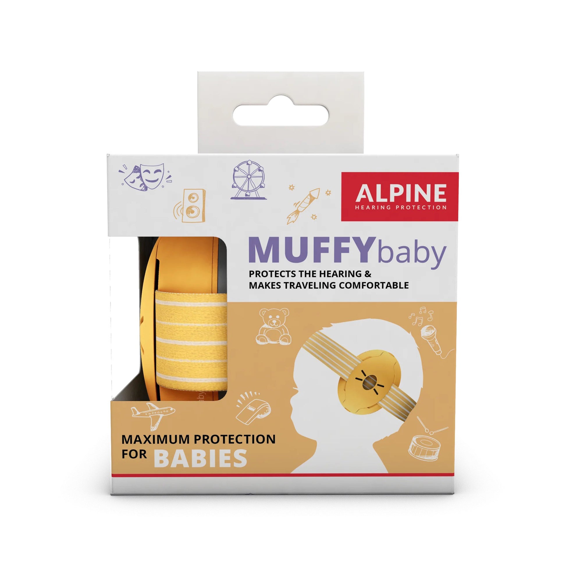 MUFFY Baby, casque auditif pour les tout-petits (de 3 à 36 mois), deux coques détachées, atténuation 24 dB, pochette, jaune