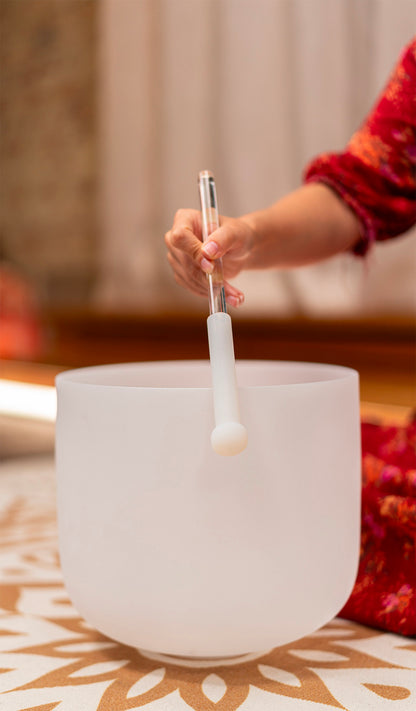 Mailloche 'Crystal' pour SINGING BOWL, verre et silicone, semi-enduites, pointe en silicone, taille large