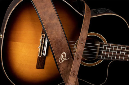 OSCL-7, courroie guitare, série Classic, face cuir, dos PVC (vegan), largeur 7 cm, longueur 145 cm, vintage cognac