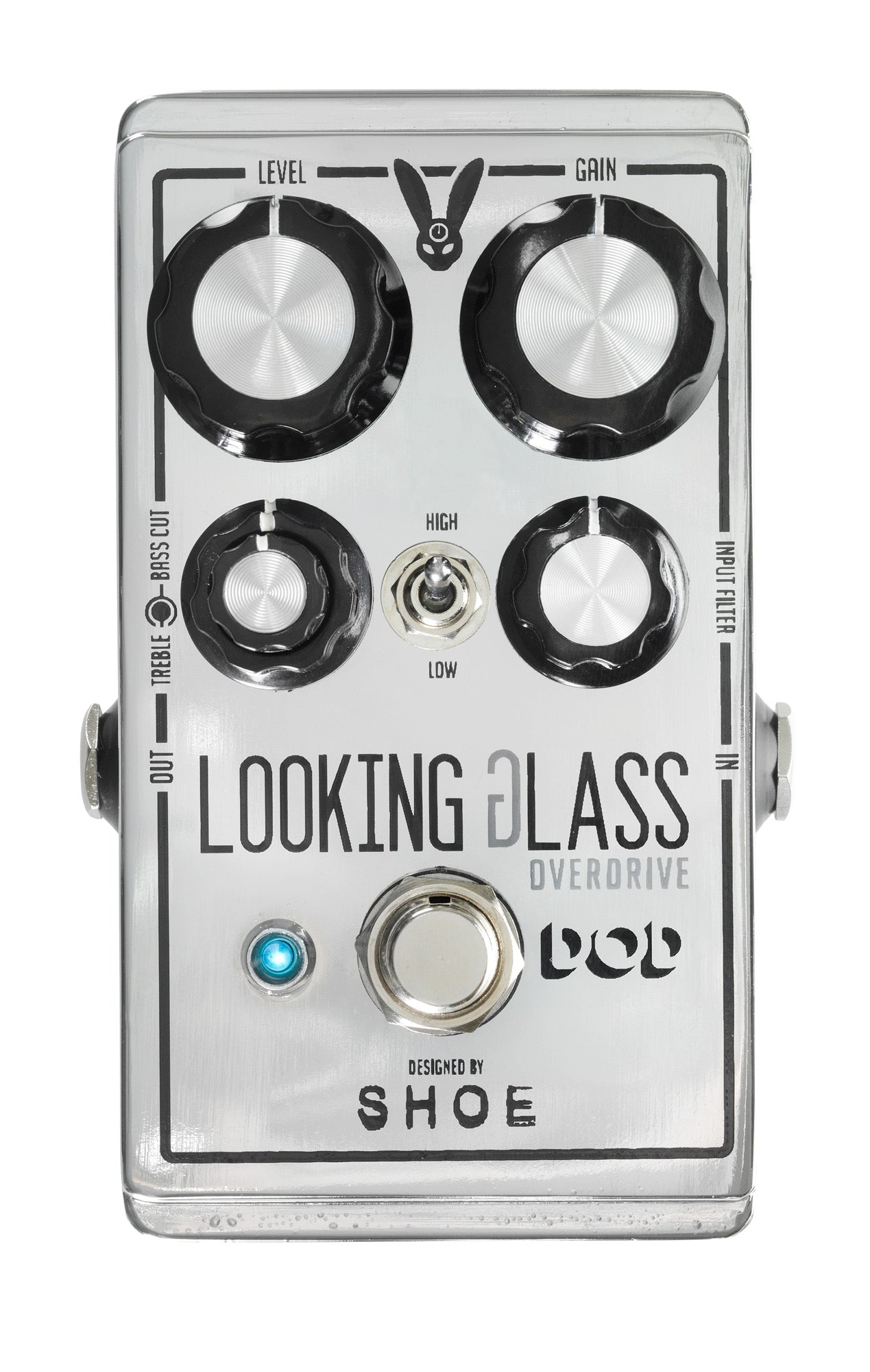 Pédale LOOKING GLASS, overdrive 2 modes (Hi/Low), FET discret ultra-réactif conception Class-A, argent