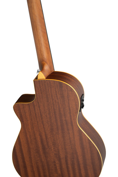 RCE125-34, corps Thinline, pan coupé, EQ Magus X/G, table épicéa, f/e acajou, sillet 45 mm, housse, naturel satiné