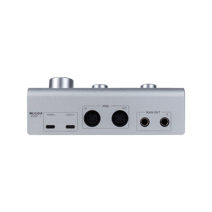 Interface audio STEEP II, 2 canaux, deux entrées combo XLR/Jack, alimentation fantôme, USB type C 2.0, MIDI In/Out, argent