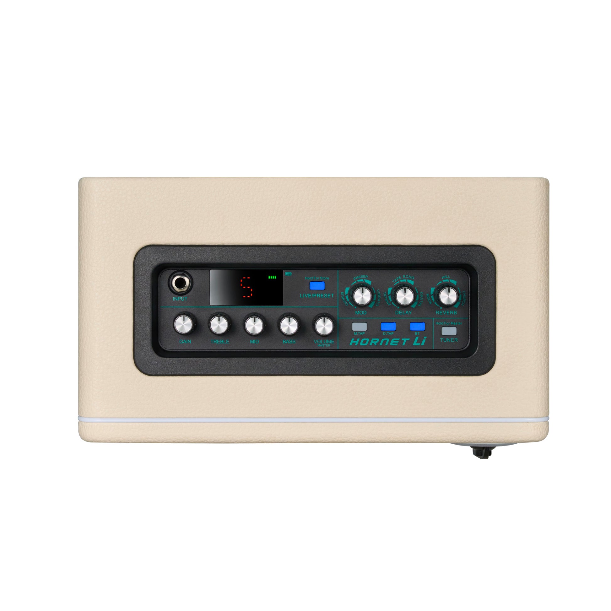 Ampli HORNET WHITE LI, 15W, HP 6.5", 9 modélisations d'amplis haute-qualité, effets Modulation/Délai/Réverb, batterie, blanc