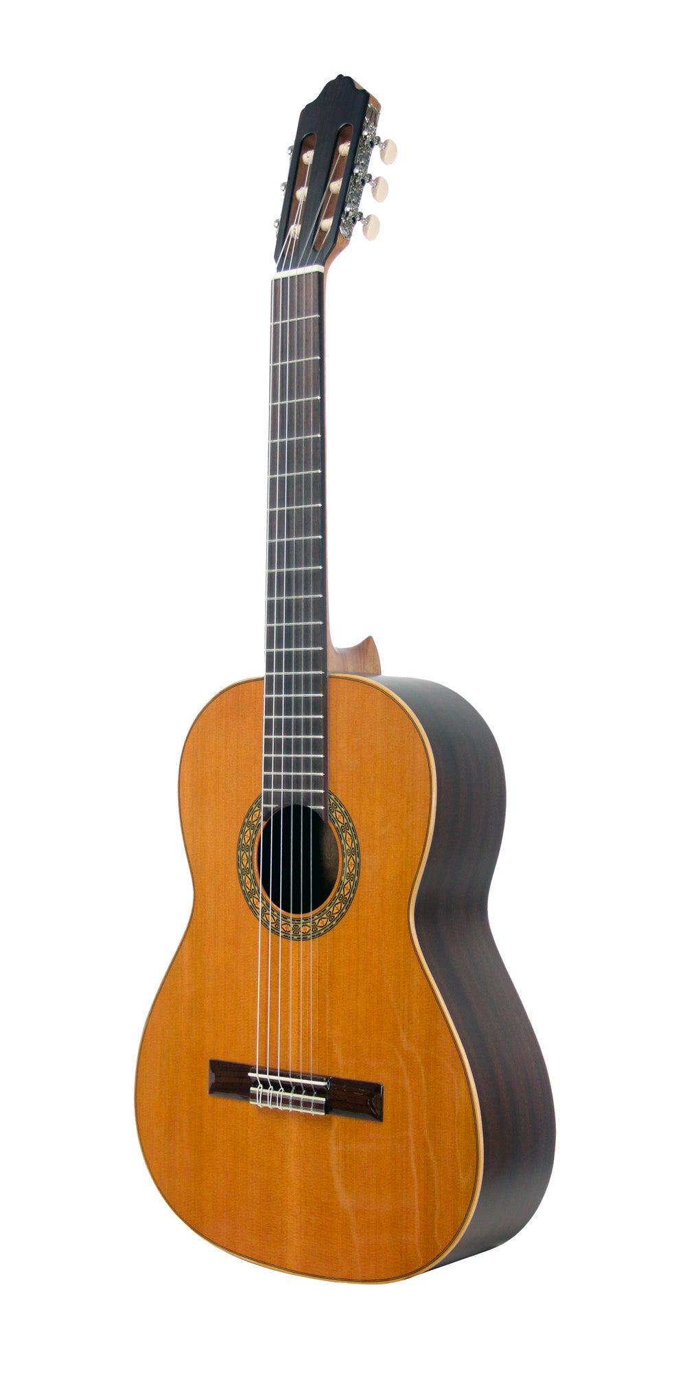 MOD.1, table cèdre massif, fond & éclisses acajou, touche palissandre, satiné, table brillante