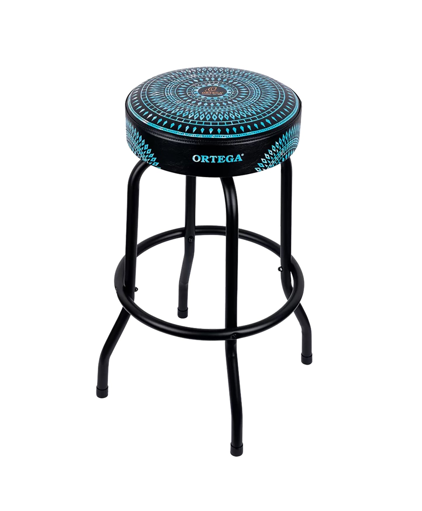 OBS30-BLKC, tabouret ORTEGA, assise 76 cm, design"kaléidoscope", assise rembourrée ép. 10 cm rotative (360°), repose pied, bleu