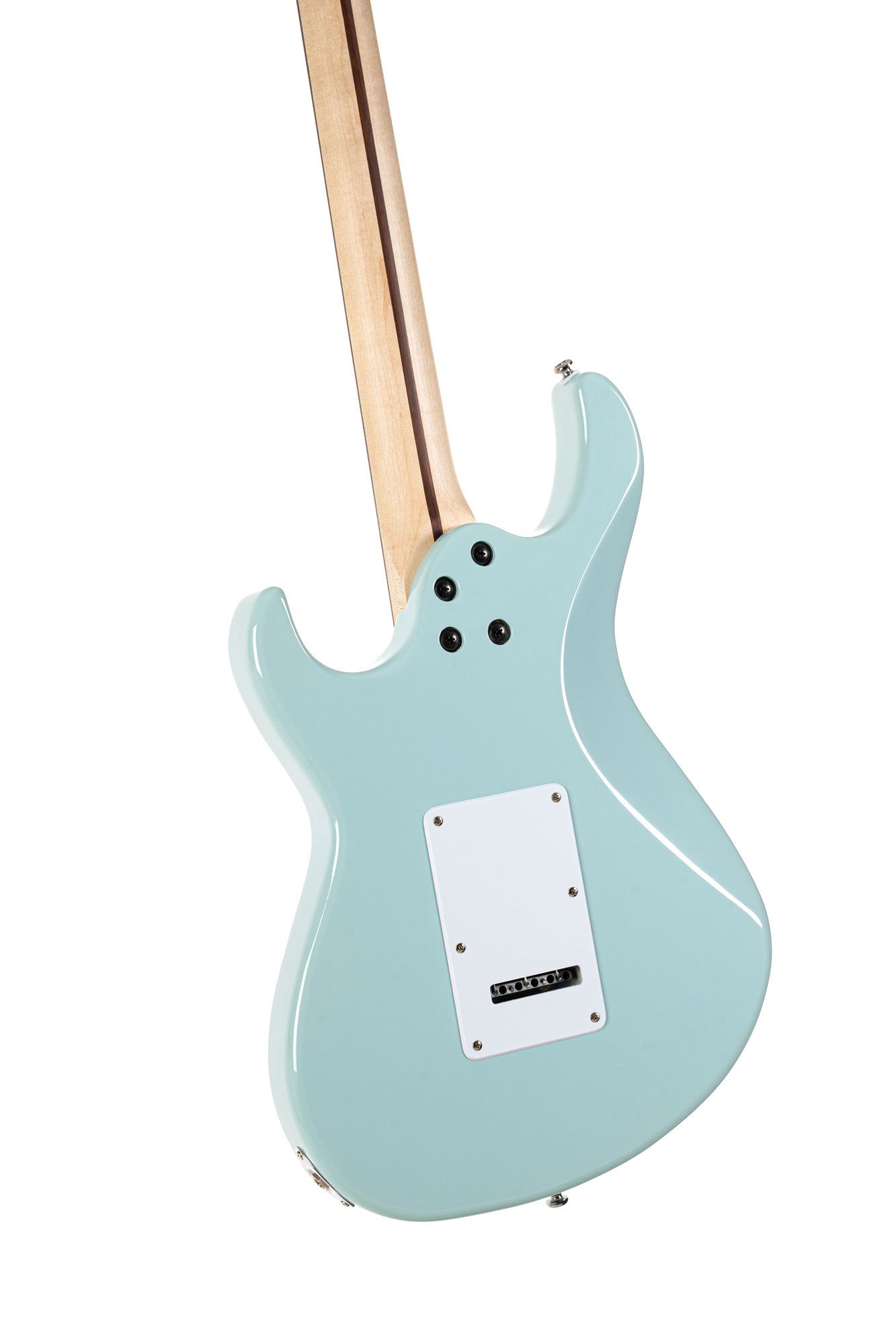 G200, corps peuplier, manche érable, touche jatoba , 2 micros simples et 1 double Powersound, plaque blanche, bleu ciel