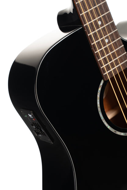 Earth 60 CE, pan coupé, table épicéa massif, fond & éclisses acajou, touche laurier, EQ CE304T, noir brillant