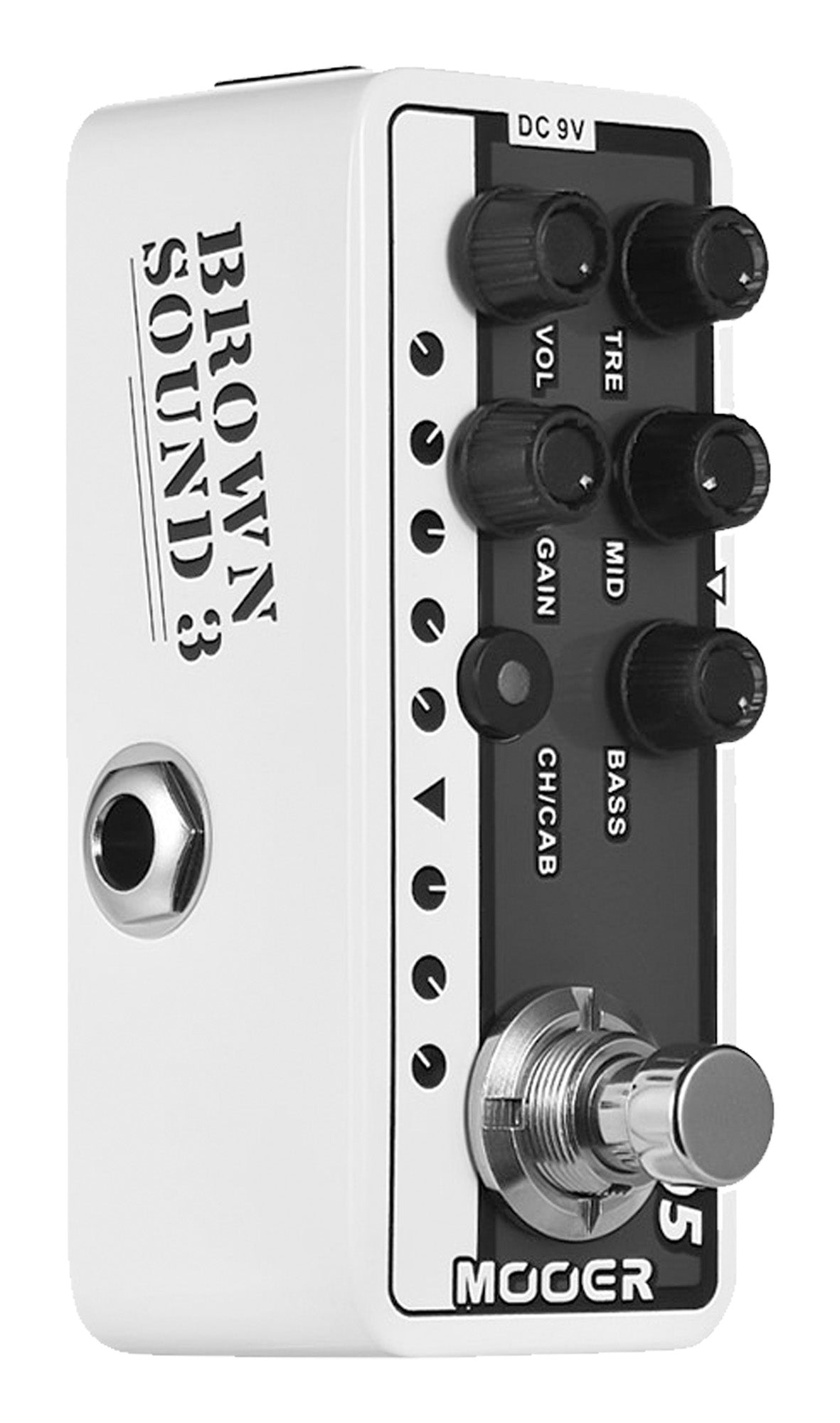 Pédale BROWN SOUND 3, préampli numérique type ampli signature VH V3, deux canaux, EQ 3 bandes par canal, blanc et gris