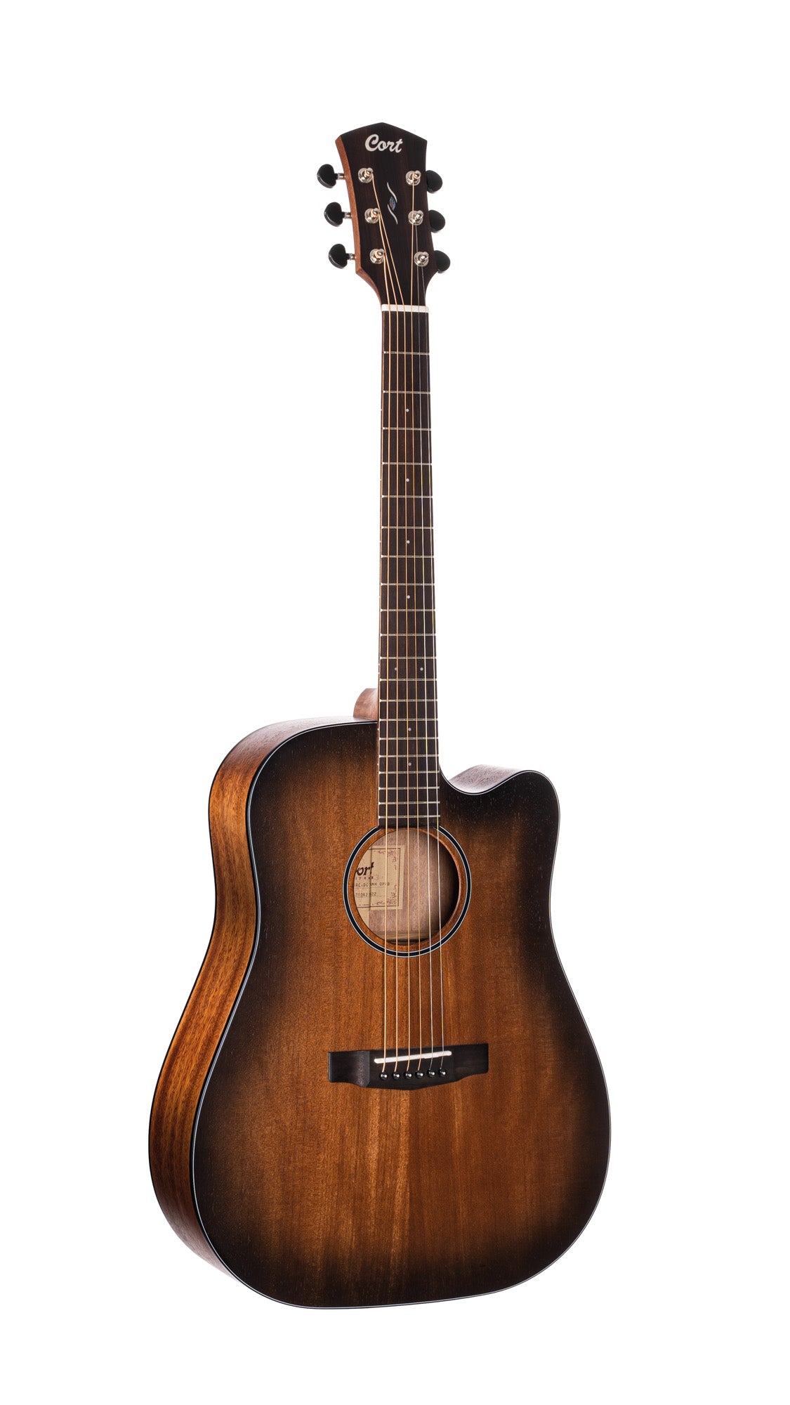 CORE-DC, forme Dreadnought, table acajou massif, f/e acajou massif, EQ Fishman Sonitone, soft case, noir dégradé pores ouverts