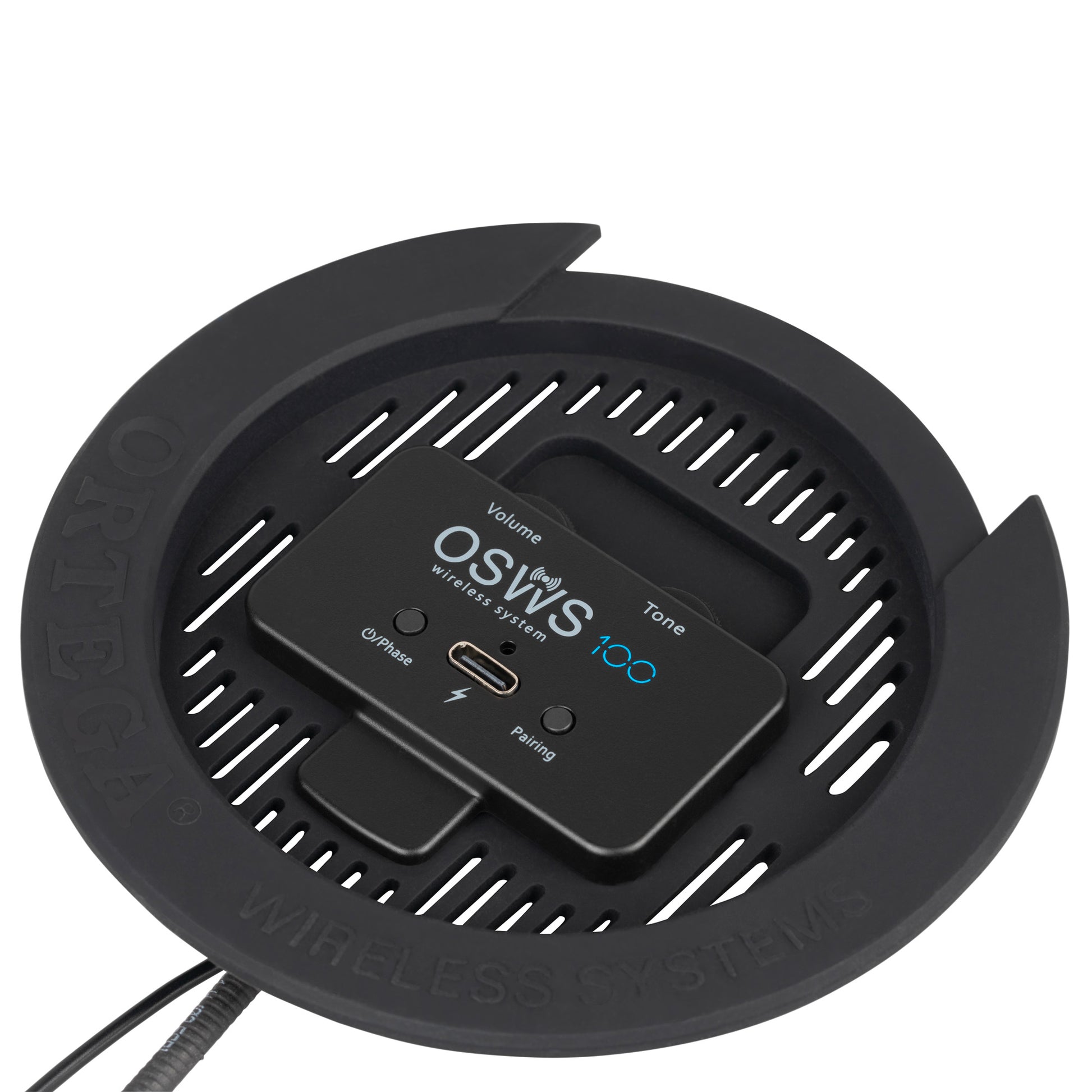 OSWS100, système de micro sans fil pour guitare acoustique (rosace 100 mm), micro col de cygne, avec récepteur sans-fil, noir