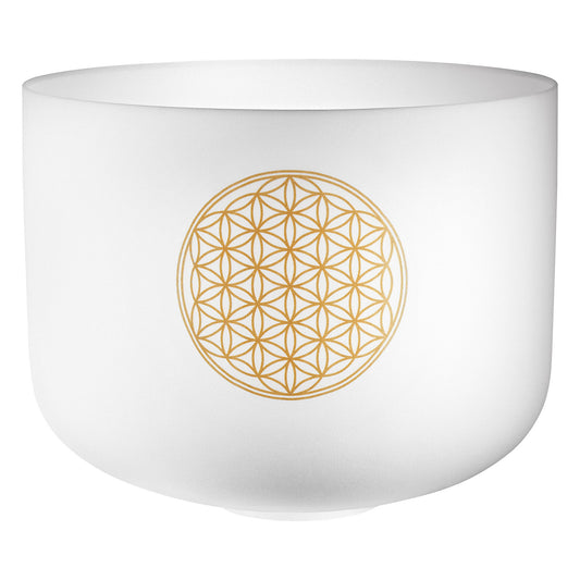 SINGING BOWL SONIC ENERGY 'CRYSTAL' 16", Série FLOWER OF LIFE, C3 128hz, quartz, couleur blanc, finition effet gelé