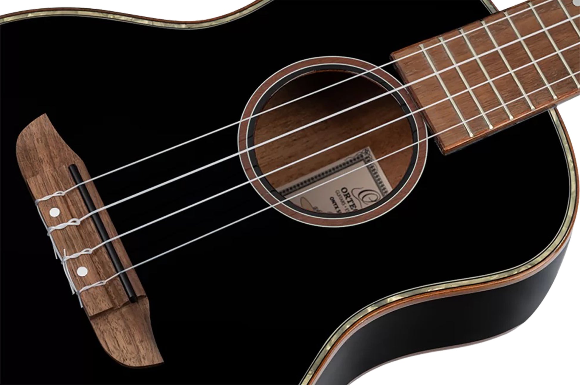 RUOX-TE, modèle Ténor, table épicéa, fond & éclisses acajou, manche acajou, housse luxe, noir brillant