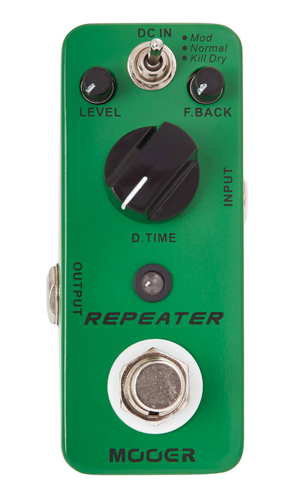 Pédale REPEATER, délai numérique à 3 modes (Mod/Normal/Kill Dry), boîtier métal, true bypass, vert