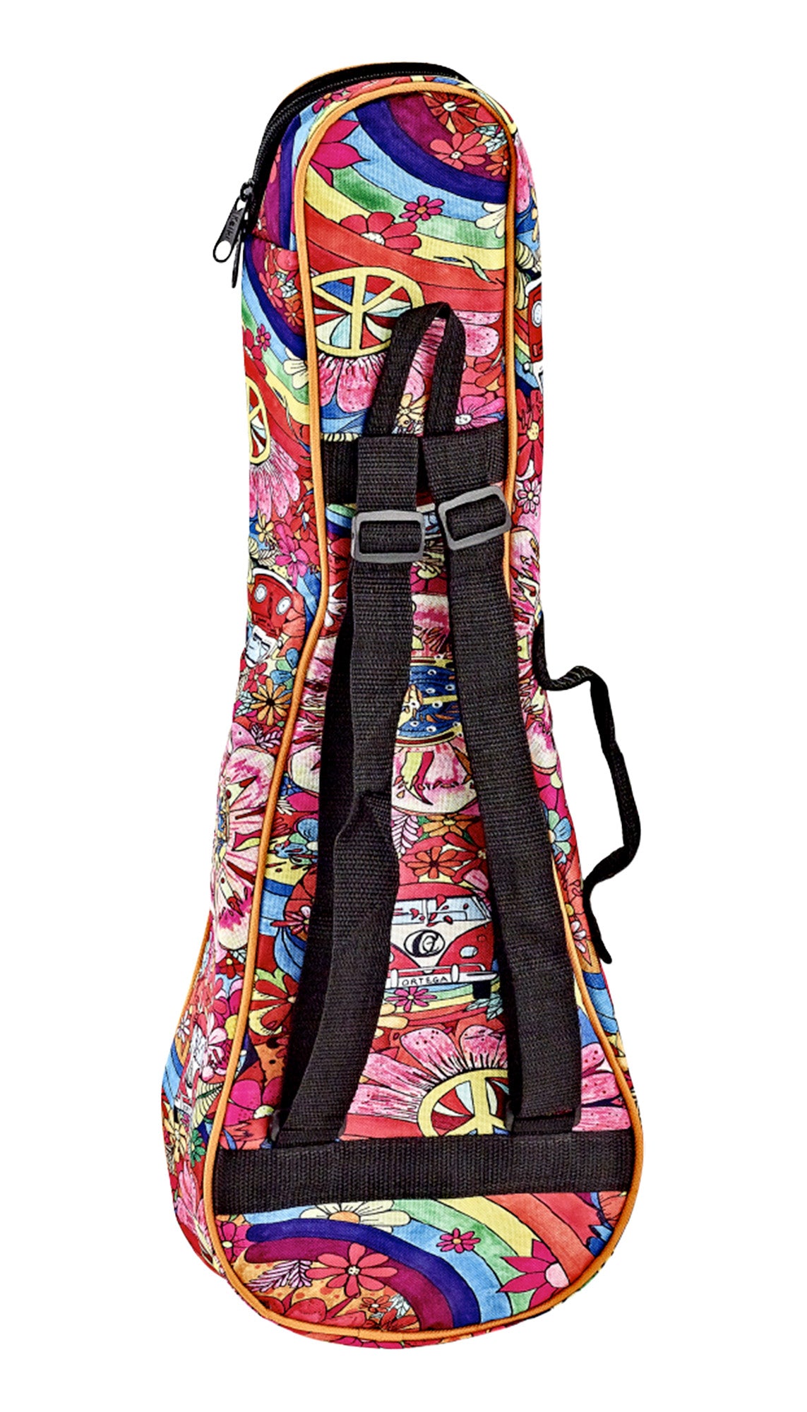 Housse Ukulélé Soprano, design"Peace 68", nylon doux et solide, rembourrage 10 mm, courroies ajustables, poche accessoires