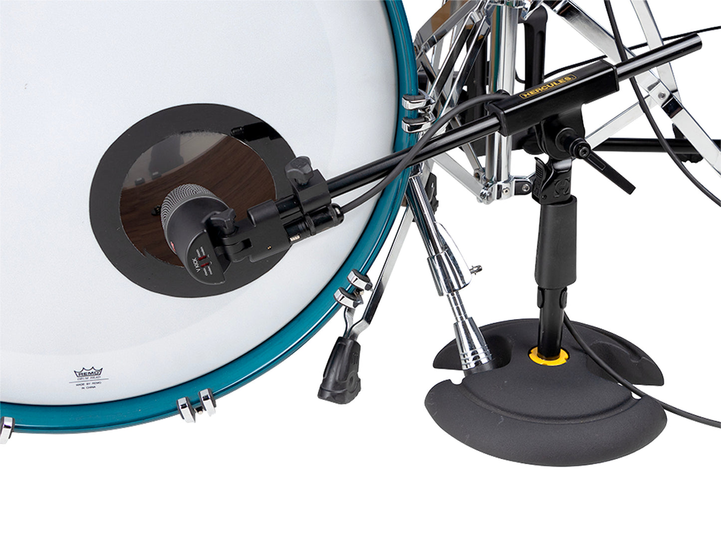 Support bas avec perche télescopique courte 2 parties, base ronde en H, parfait lorsque la surface au sol est limitée