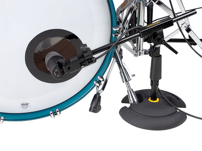 Support bas avec perche télescopique courte 2 parties, base ronde en H, parfait lorsque la surface au sol est limitée