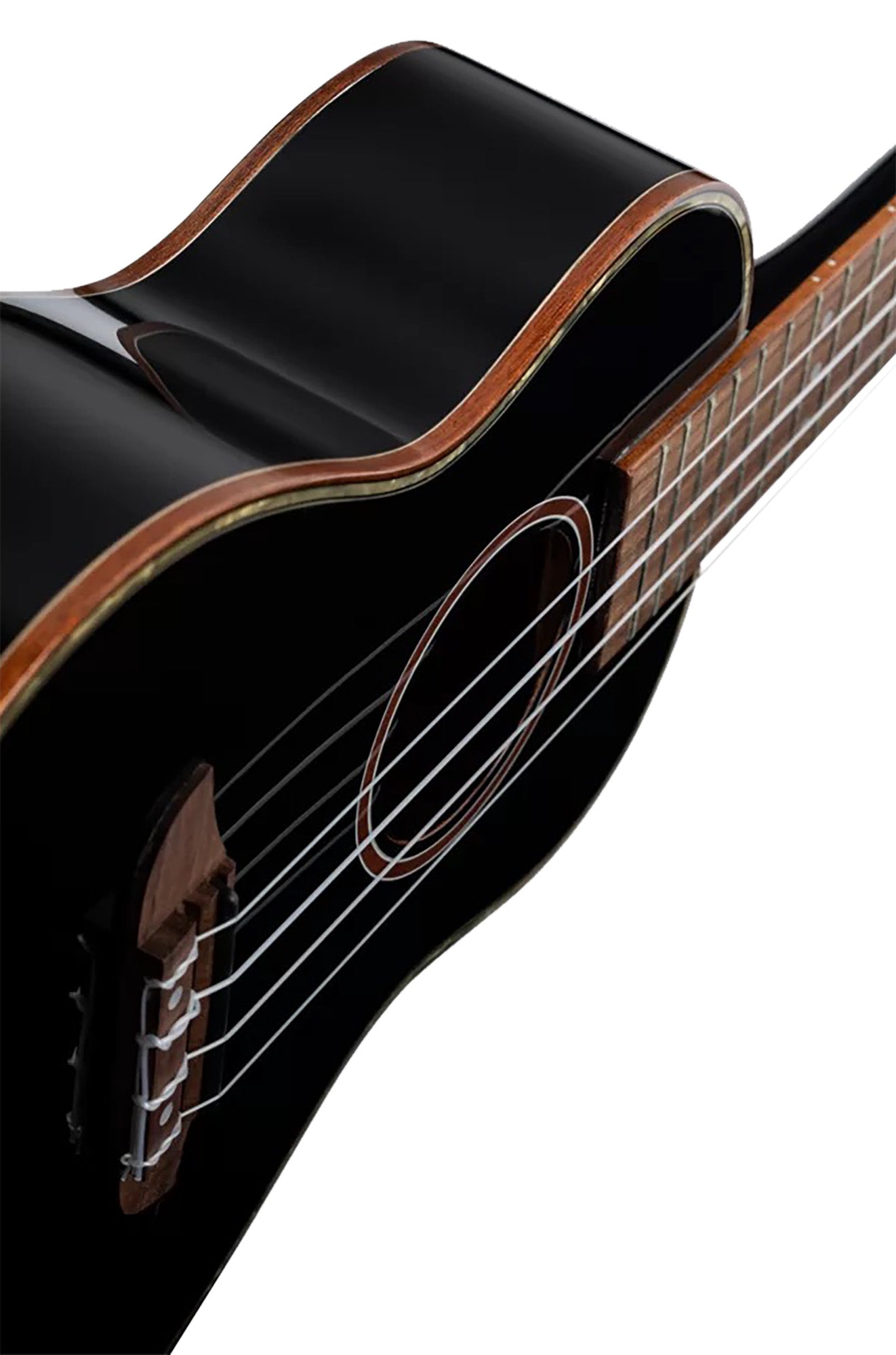 RUOX-CC, modèle Concert, table épicéa, fond & éclisses acajou, manche acajou, housse luxe, noir brillant