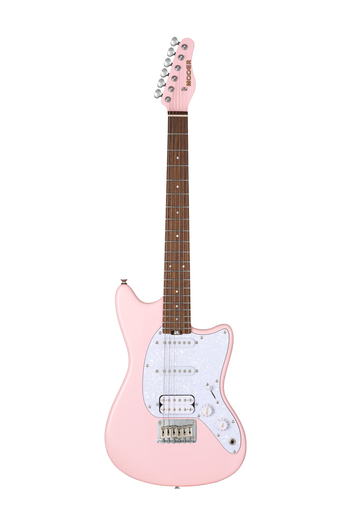 MOOER MLT10, short scale, corps peuplier, manche érable torréfié satiné, touche palissandre, diapason 610 mm, rose, avec housse