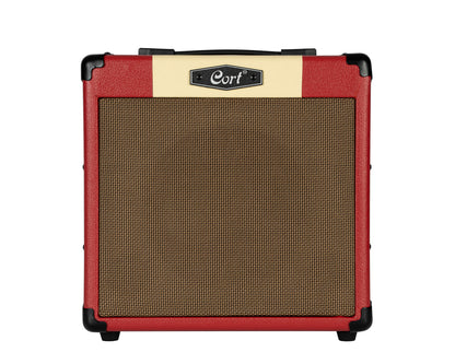 Ampli guitare 15W, 1 x 8", 2 canaux, égaliseur 3 bandes, réverb, entrée CD/MP3 mini-Jack, sortie casque mini-Jack, rouge