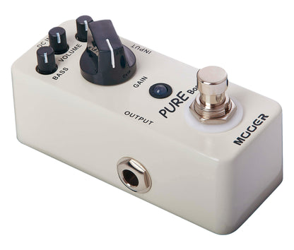 Pédale PURE BOOST, clean boost +20dB avec EQ 2 bandes, boîtier métal, true bypass, blanc