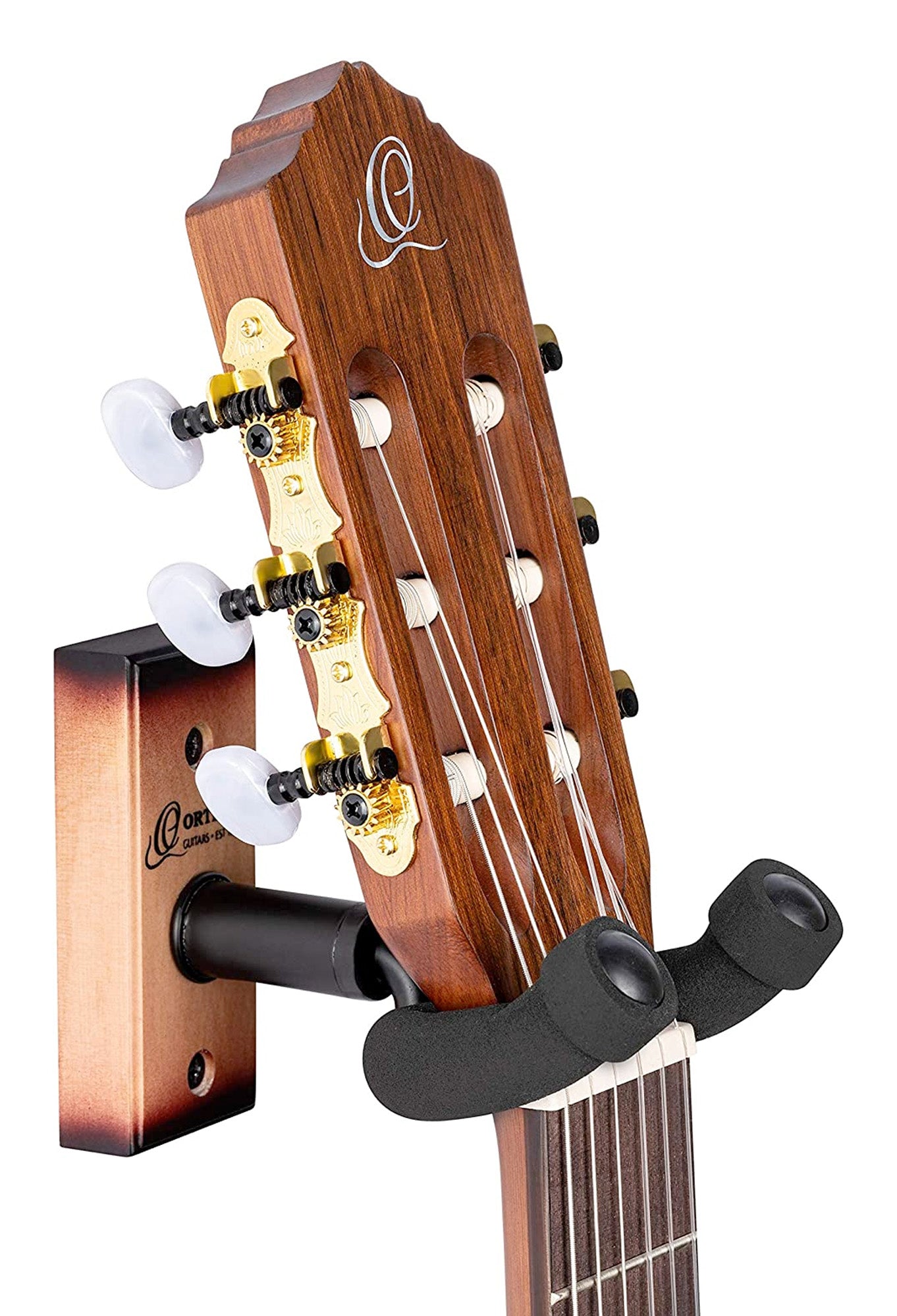 Support mural pour guitare et basse, embase bois, fixation par 2 vis, étrier recouvert de mousse, tobacco sunburst