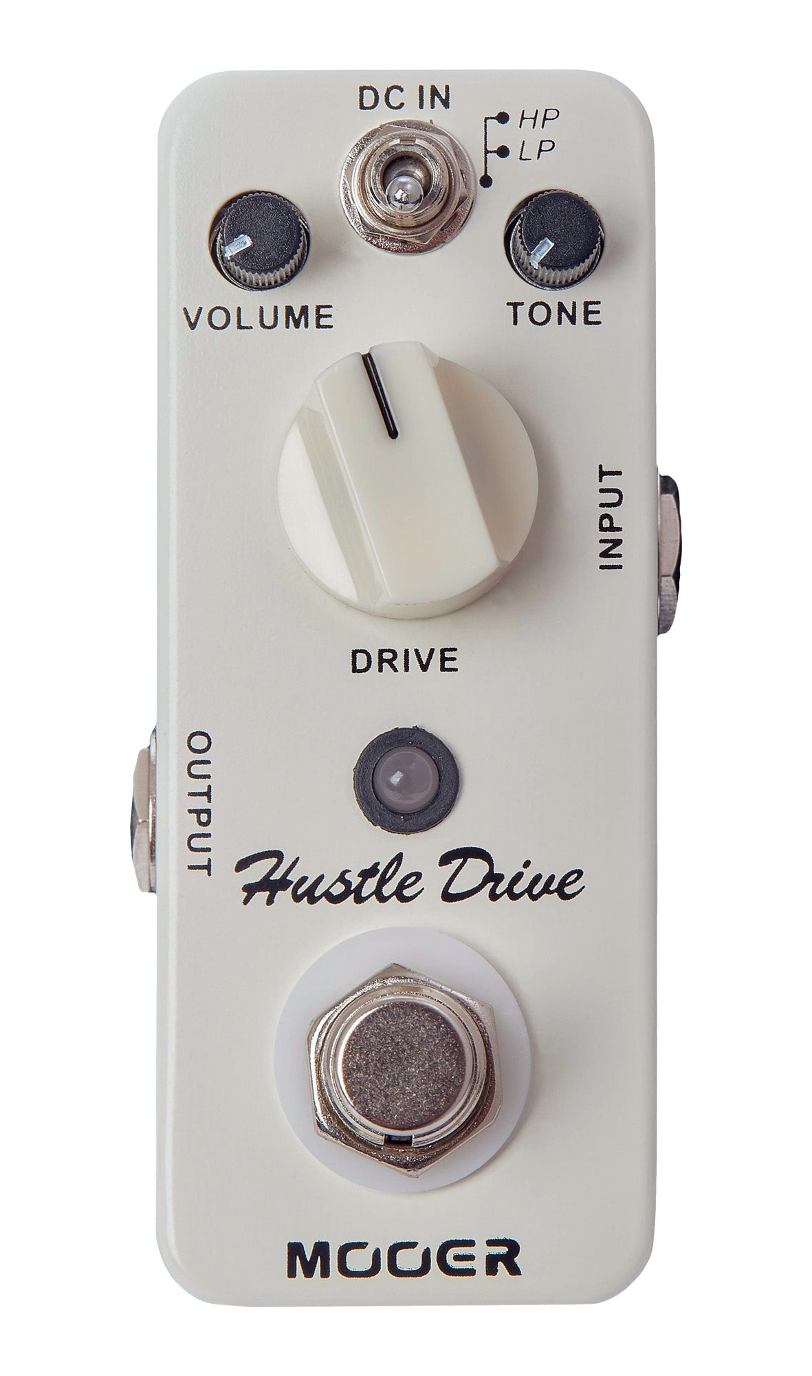 Pédale HUSTLE DRIVE, distorsion style lampe ultra-dynamique à 2 modes (HP/LP), boîtier métal, true bypass, blanc