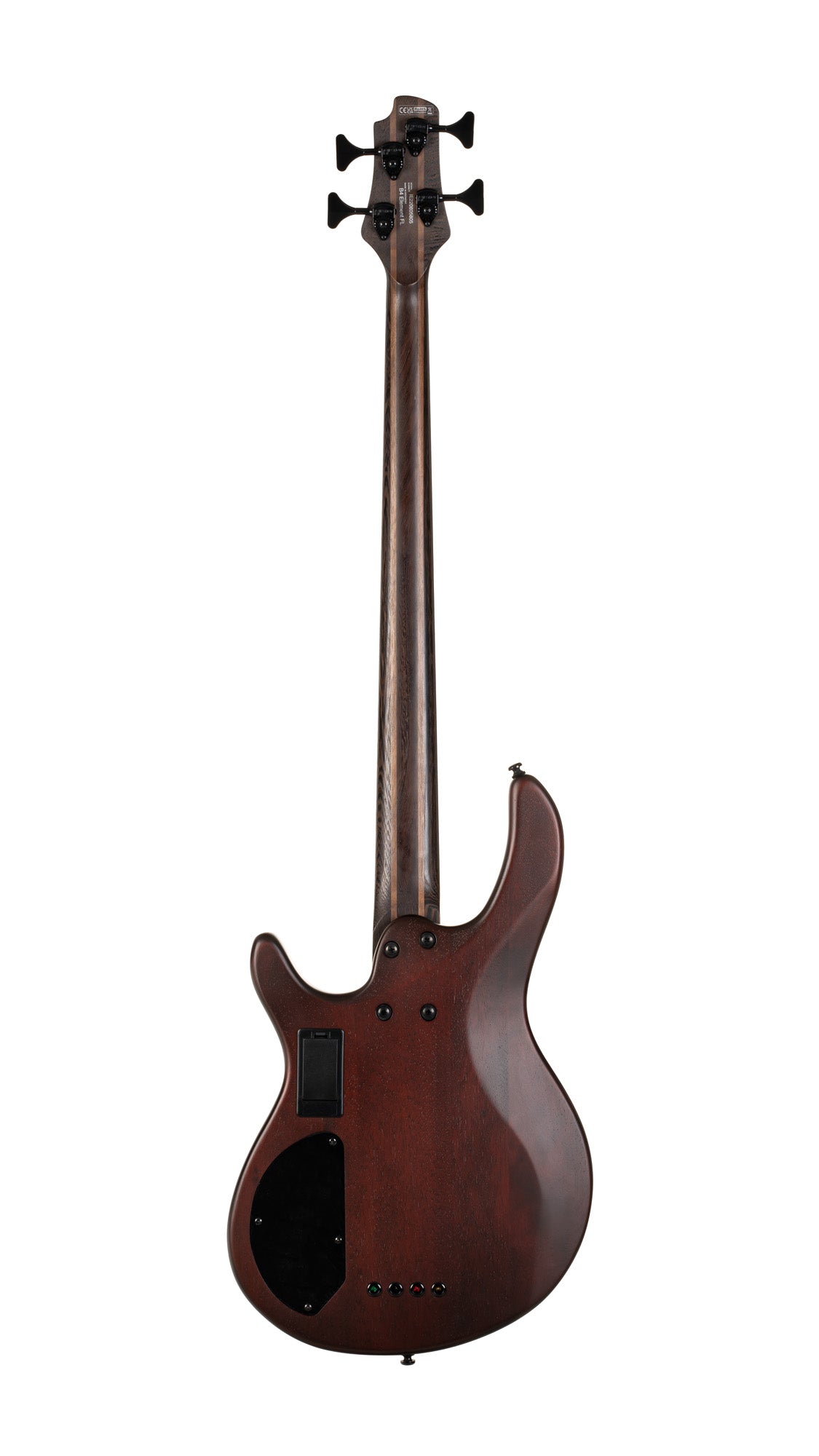 B4 Element FL, fretless, corps acajou, table frêne, touche érable torréfié, micros & préampli Bartolini MK-1, noir pores ouverts